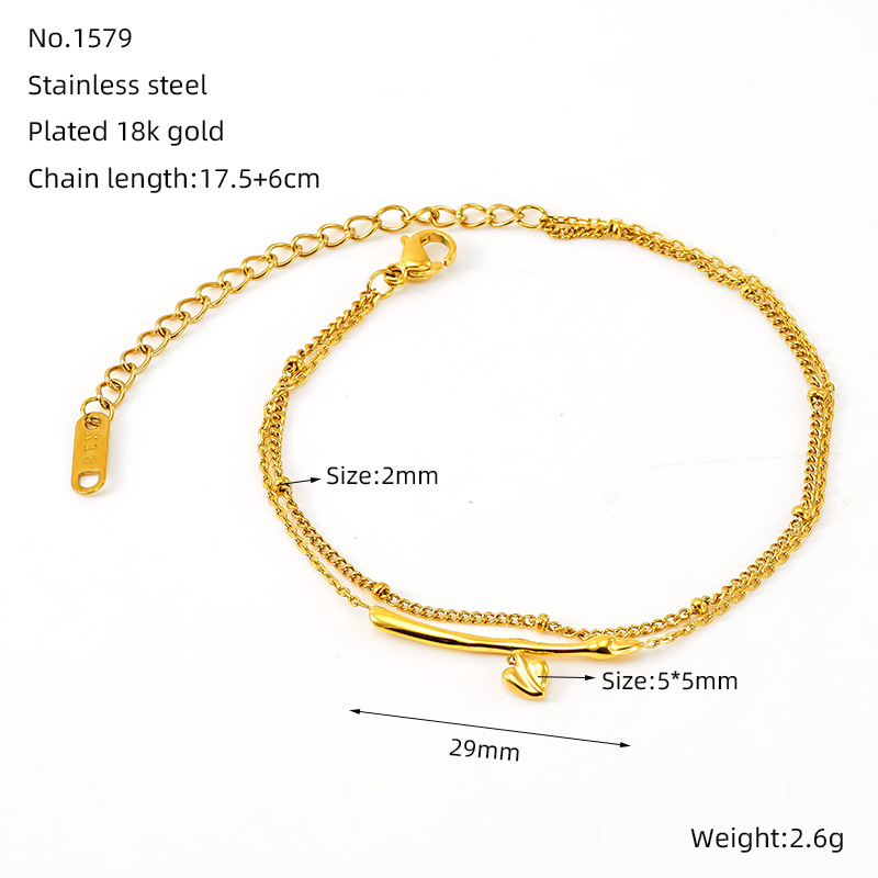 1 piece simple series classic heart stainless steel  gold plated women chain bracelets